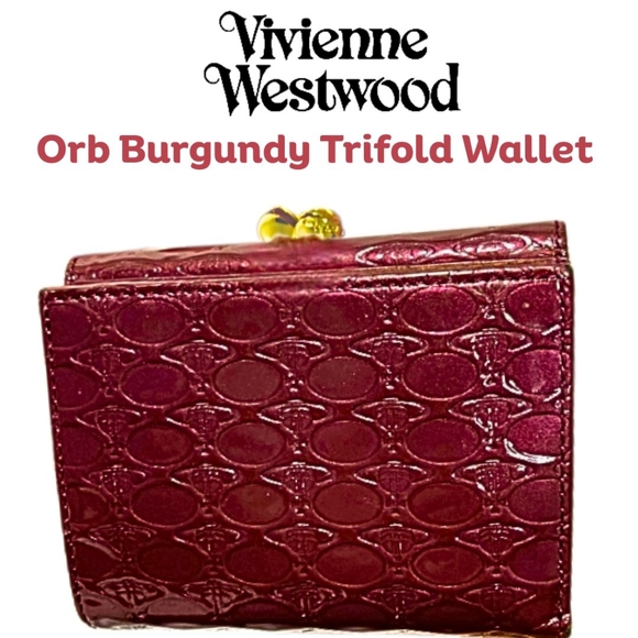 Vivienne Westwood Burgundy Orb Trifold Leather Wallet Coin Purse EUC Authentic - Picture 3 of 8